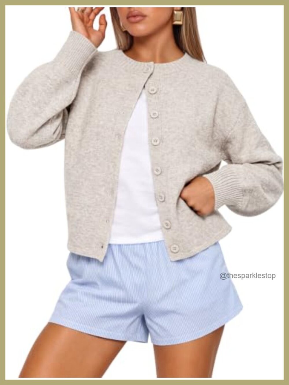 Loose Fit Button Down Cardigan Sweater with Puff Sleeves